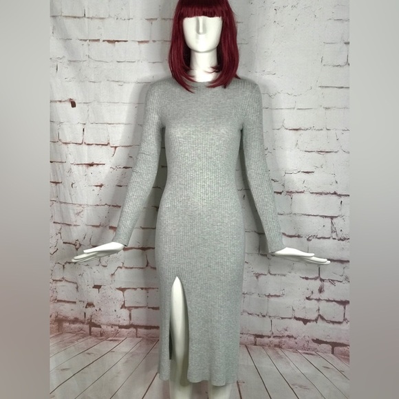 H&M DIVIDED S Sweater Dress Ribbed Knit Grey Midi Bodycon High Slit Size Small - Picture 2 of 15